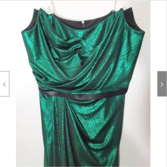 NWT Marchesa Notte Emerald Strapless Metallic Lame Gown Dress 4 - Picture 3 of 11